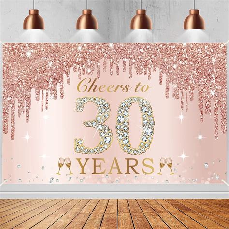 30th Birthday Decorations Cheers To 30 Years Banner Pink Rose Gold