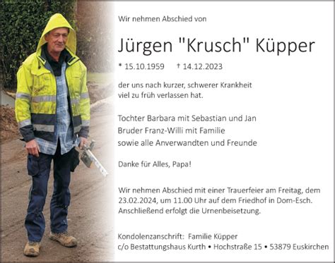 Traueranzeigen von Jürgen Küpper WirTrauern