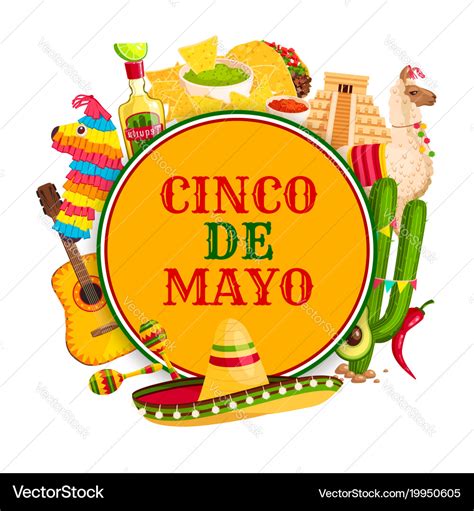 Cinco De Mayo Poster With Mexican Holiday Symbols Vector Image