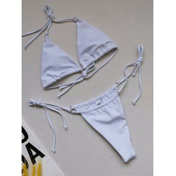 Emmiol Free Shipping 2026 Ruched Halter Bikini Set White S In Bikini