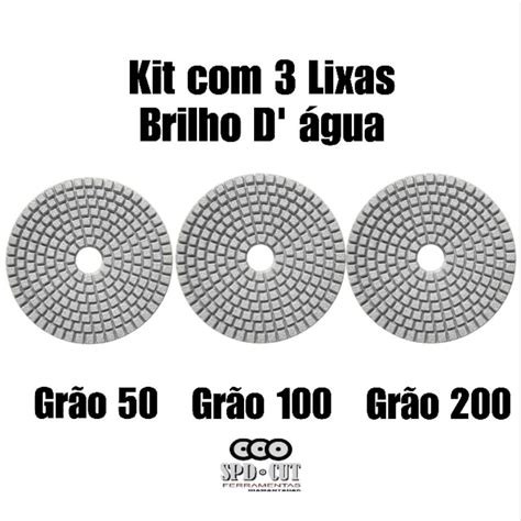 Lixa Brilho D'água 100 - Kit 3 Lixa Brilho D'água Grão 50, 100, 200 Mármore, Granito ...