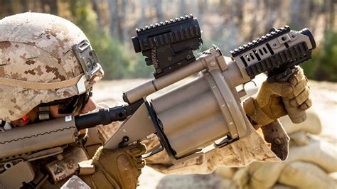 US Marines Shooting With The M32A1 Milkor MGL 40mm M203 M79