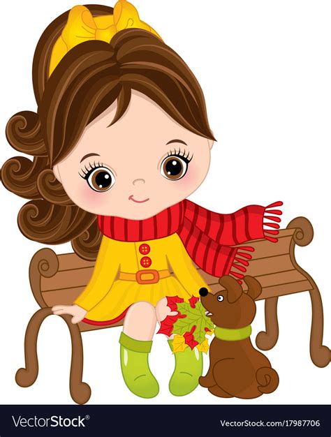 Cute little girl sitting on bench Royalty Free Vector Image