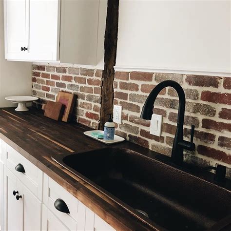 Butcher Block Countertop Brick Backsplash Kitchen Decorative Tile Backsplash Rustic Backsplash