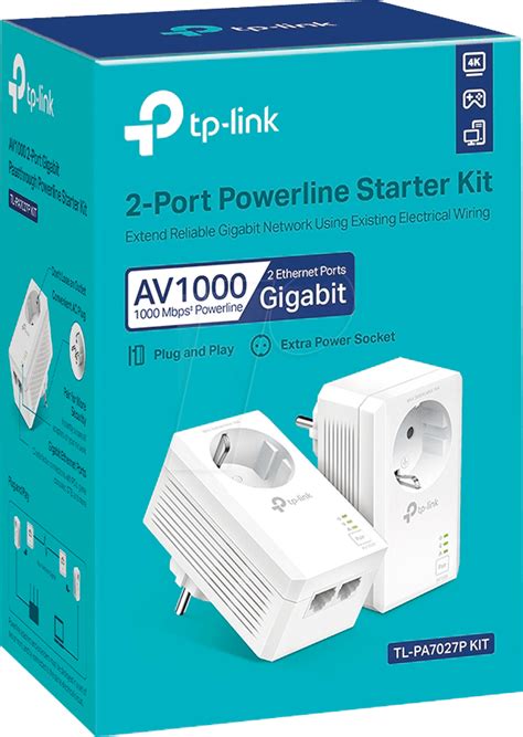 TP Link PA7027P AV1000 2 Port Gigabit Powerline Passthrough Kit V1