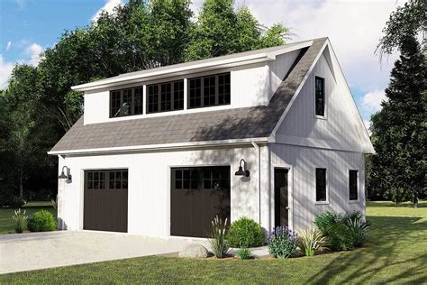 2-Story 2-Car New American Garage with Flexible Loft Upstairs (House Plan)