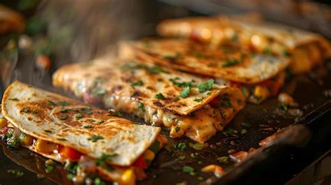 Premium Photo Sizzling Golden Quesadillas On Griddle With Copy Space