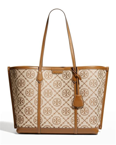 Tory Burch Perry T Monogram Jacquard Shopper Tote Bag In Brown Lyst