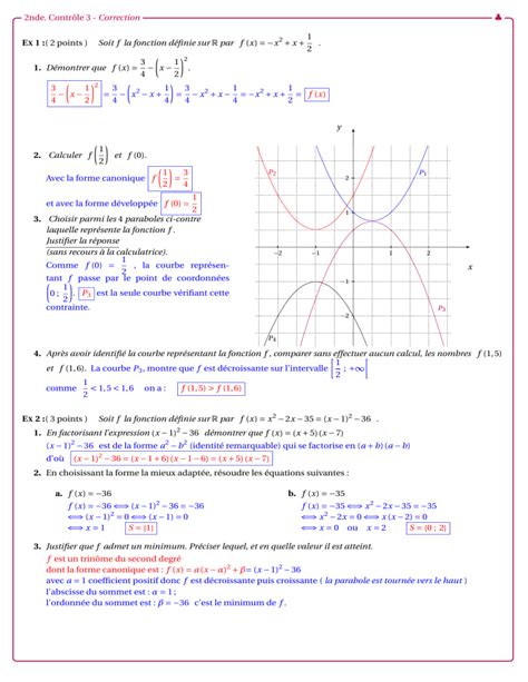 EX 1 2 points Soit f la fonction définie sur R par f x x2 x 1