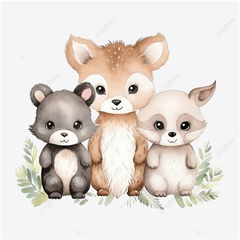 Bosque Adorable Animal Acuarela PNG Contento Mamíferos Niños PNG