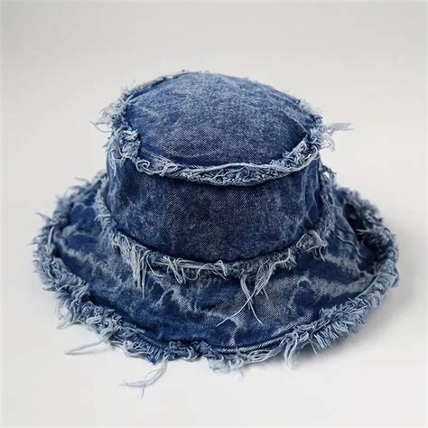 Unisex Frayed Denim Bucket Hats Temu In Denim Bucket Hat