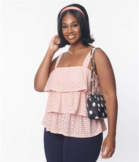 Plus Size Blush Pink Eyelet Tiered Crop Top Unique Vintage