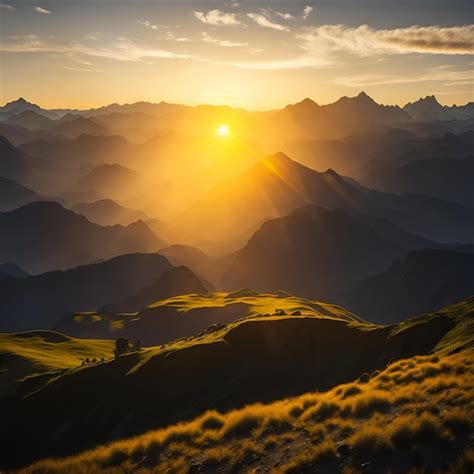 Premium AI Image | breathtaking sunrise over a serene mountain range wi