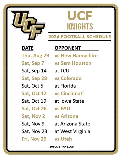 Printable 2024 Ucf Knights Football Schedule