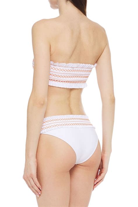 Tory Burch Costa Smocked Mid Rise Bikini Briefs The Outnet