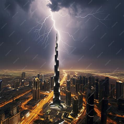 Premium AI Image | lightning flashes over buildings