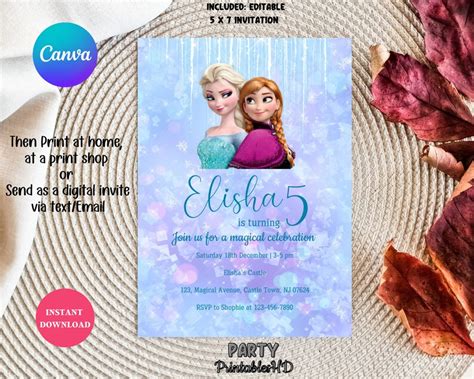 Editable Frozen Birthday Invitation Template Princess Elsa Etsy