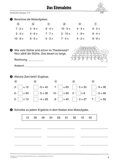 Einmaleins Übungsblätter Mathe Klasse 2 Gemischte Reihen Zum 1x1