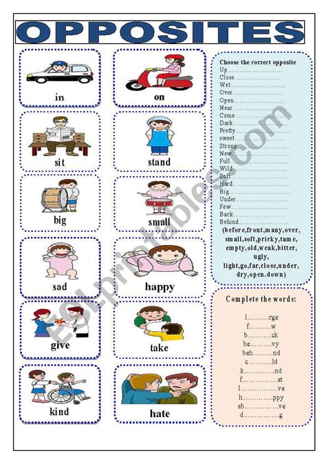 Opposites Esl Worksheet By Jhansi