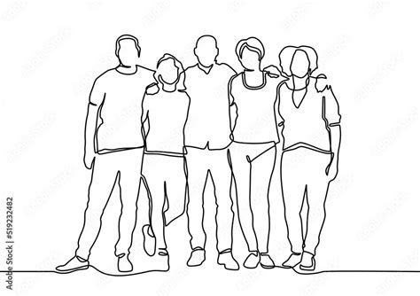 Group of people continuous one line vector drawing. Family, friends ...