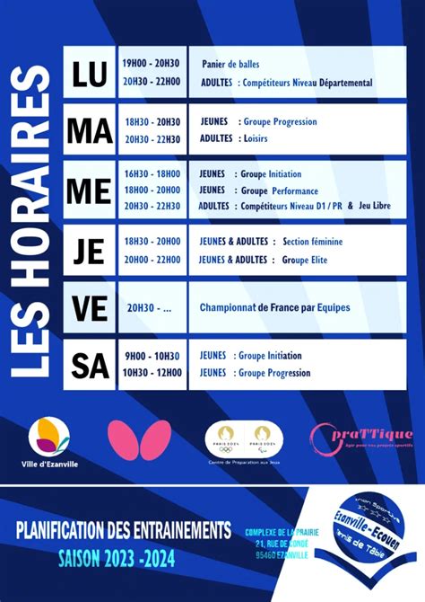 Planning Et Horaires US Ezanville Ecouen TT