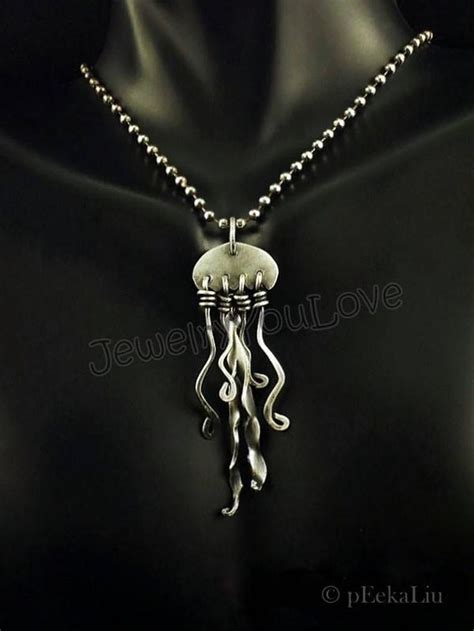 Jelly Fish Necklace Sterling Silver Sea Jellyfish Necklace Etsy