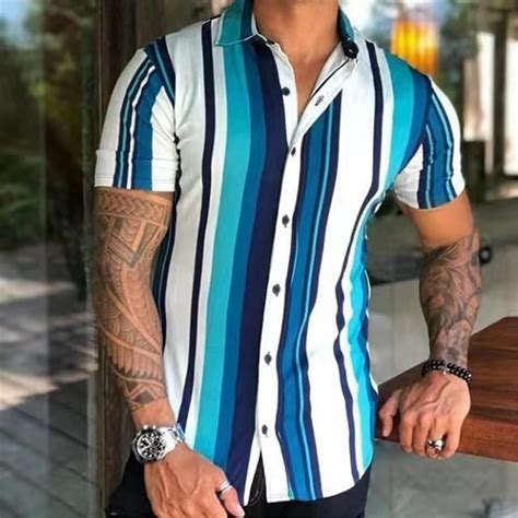 FGKKS 2023 Brand Striped Shirt For Men Slim Breathable Fashion Short