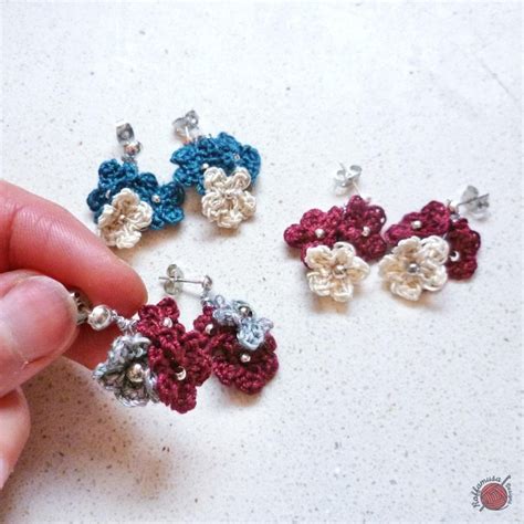 Crochet Flower Pendant Earrings Free Pattern