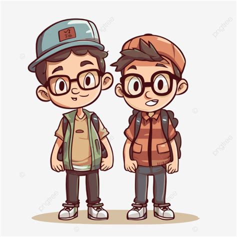 Brothers Clipart Cartoon Of Two Boy Wearing Glasses And Helmets Vector