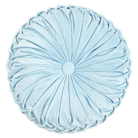 Holan Light Blue Pleated Velvet Round Throw Pillow 16