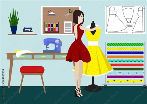 Designer Of Clothes In Studio A Vector Illustration Of A Fashion