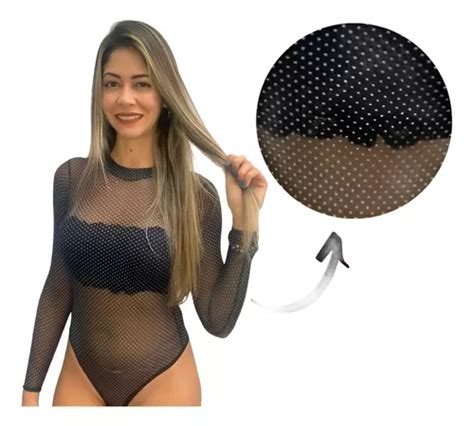 Body De Tule Transparente Manga Longa Influencer Blogueira