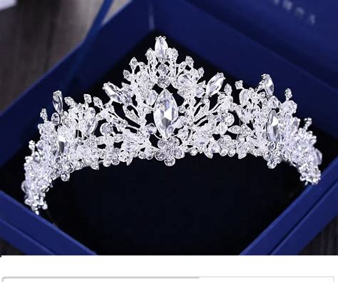 Barock Luxus Strass Perlen Herz Braut Tiara Krone Silber Kristall