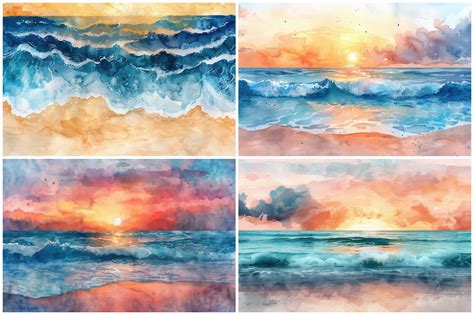 Watercolor Beach Scene Background Graphic by Background Graphics ...