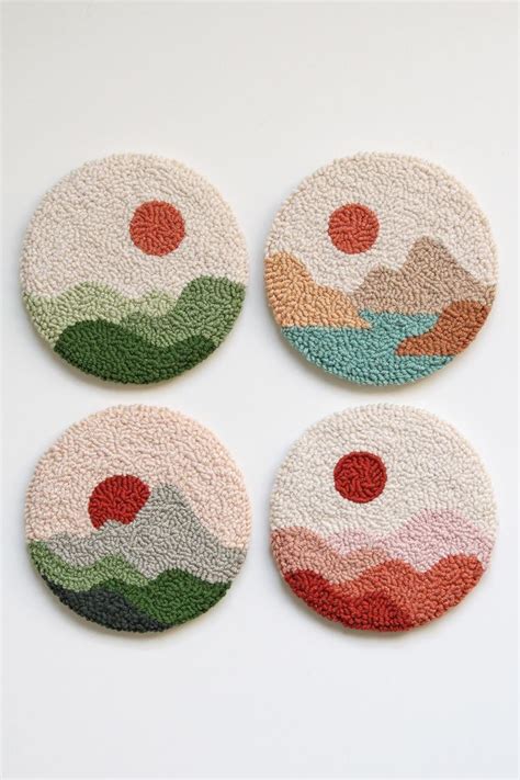 Punch Needle Coasters Mug Rugs Boho Coasters Tufted Coasters