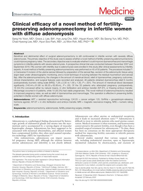 Pdf Clinical Efficacy Of A Novel Method Of Fertility Preserving Adenomyomectomy In Infertile