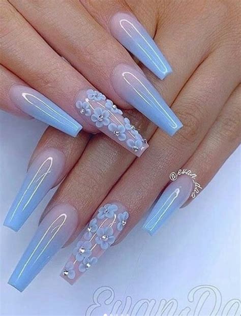 21 Trendy Summer Nails Ideas Hot Acrylic Blue Coffin Nails Design