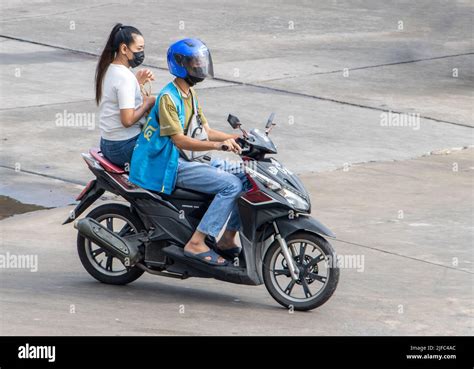 Samut Prakan Thailand Mar A Taxi Driver On A Motorcycle