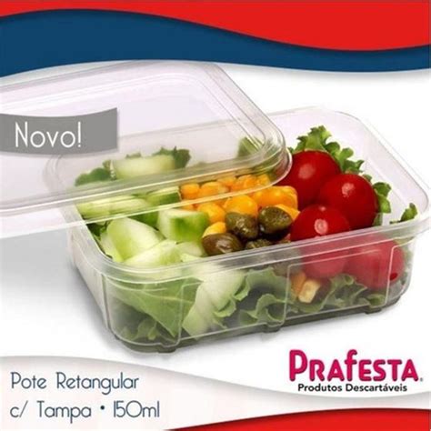 Pote Retangular Marmita Microondas E Freezer Prafesta 150ml Tampa