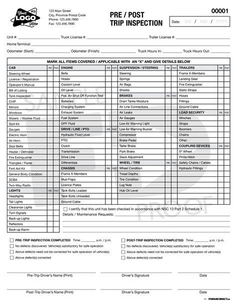 Pre Trip Inspection Checklist Sergpin