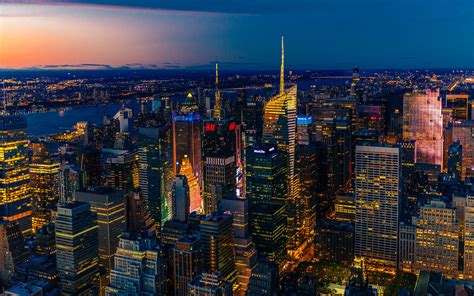 Wallpaper New York, night view, panorama, skyscrapers, lights, USA ...