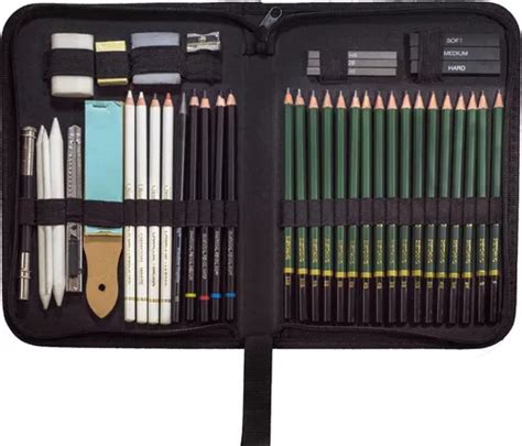 Kit X42 Pzs Dibujo Artístico Lápices Difuminos Con Estuche