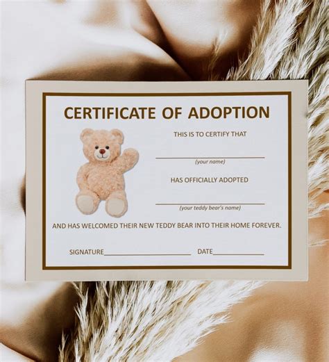 Adopt a Teddy Bear Adoption Certificate Teddy Bear Birthday Hot Air ...