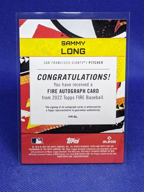 2022 Topps Fire Fire Autographs FA SL Sammy Long AU RC For Sale