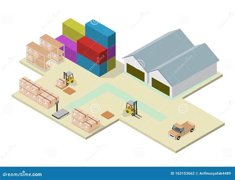 D Isometric Process Of The Warehouse Cargo Storage Vector