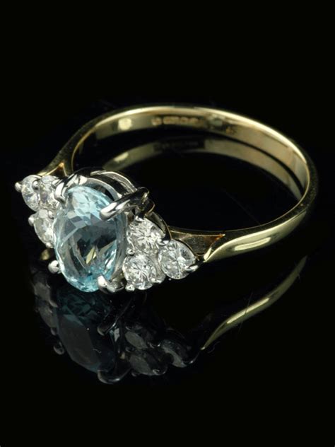 Elegant Ct Yellow Gold Aquamarine And Diamond Trefoil Ring Goodwins