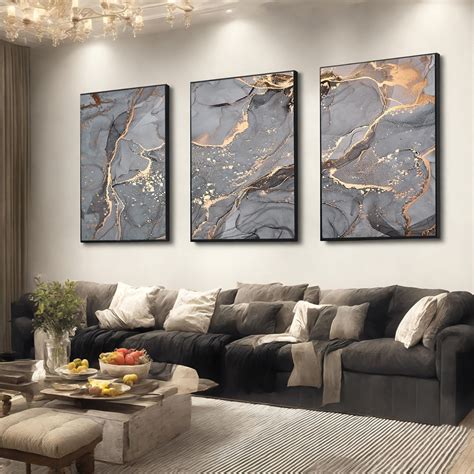 Set Of 3 Canvas Marble Canvas Prints Marble Canvas Art Blue Marble