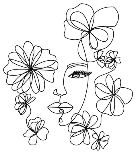 Dibujo de línea de cara de flor cabeza de flor cabeza de flores arte de