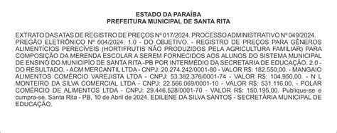 Prefeitura Municipal De Santa Rita Extrato Das Atas De Registro De