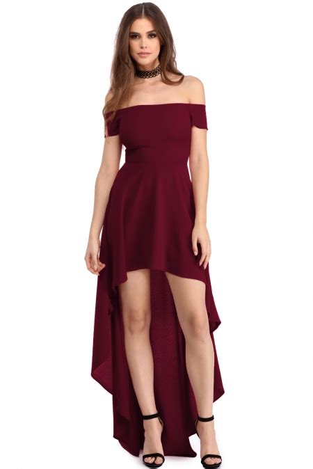 Burgundy High Low Hem Off Shoulder Party Dress Lc61437brown 1099 Cheap Colored Contacts